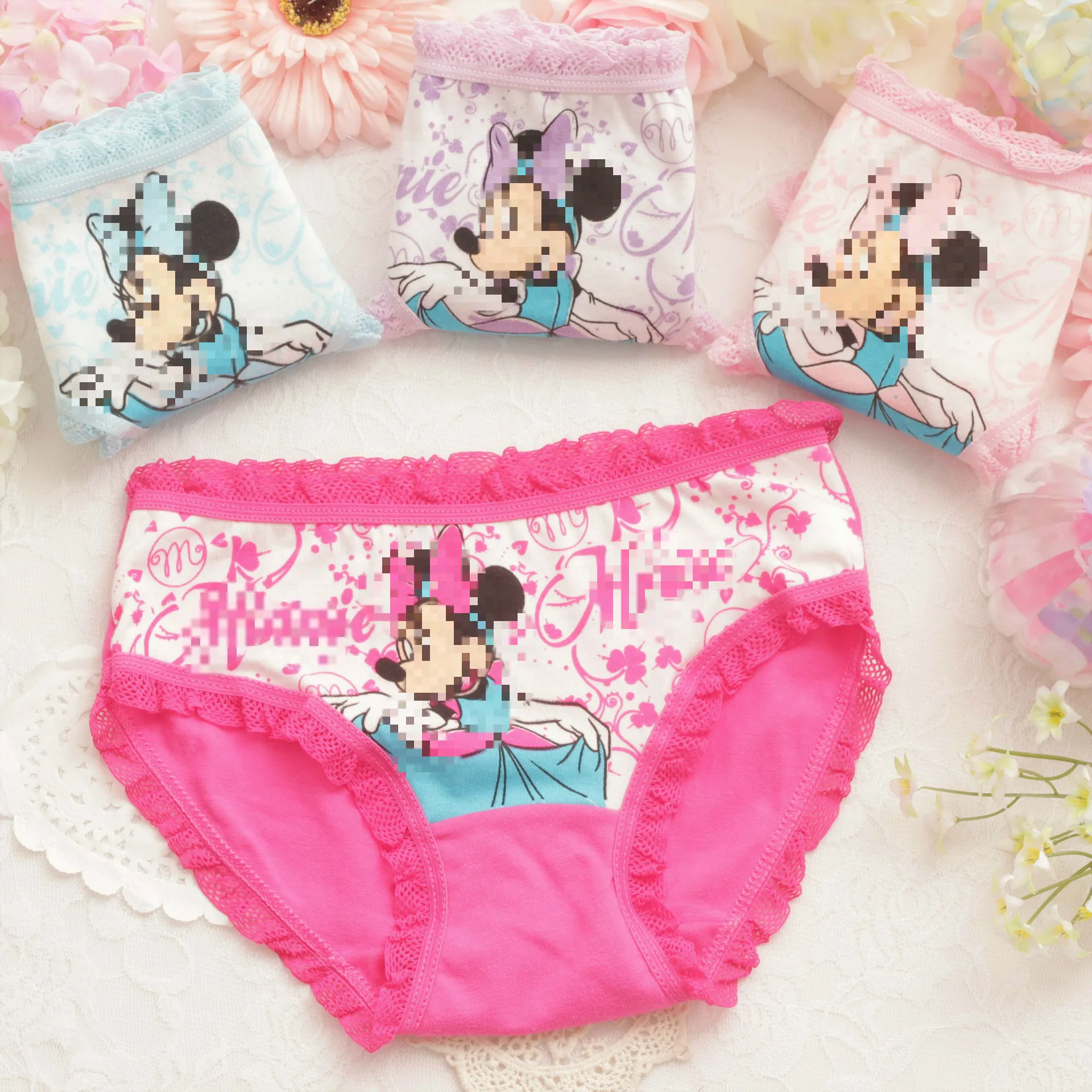 

4pcs/lot Hot Sale cotton Mini Girls Lace Underwear Children's Briefs Cartoon Designs Kids Panties Shorts for Nurseries Children