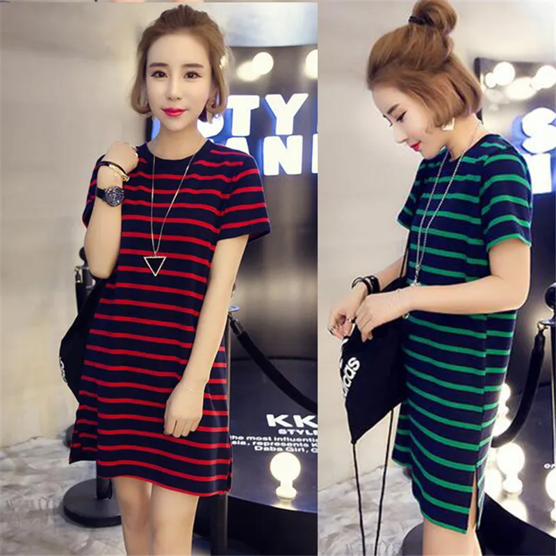 

Nightgown Female Summer Korean-style Short Sleeve New Style Casual Fashion Stripes Sports-Outer Wear Loose And Plus-sized Pajama