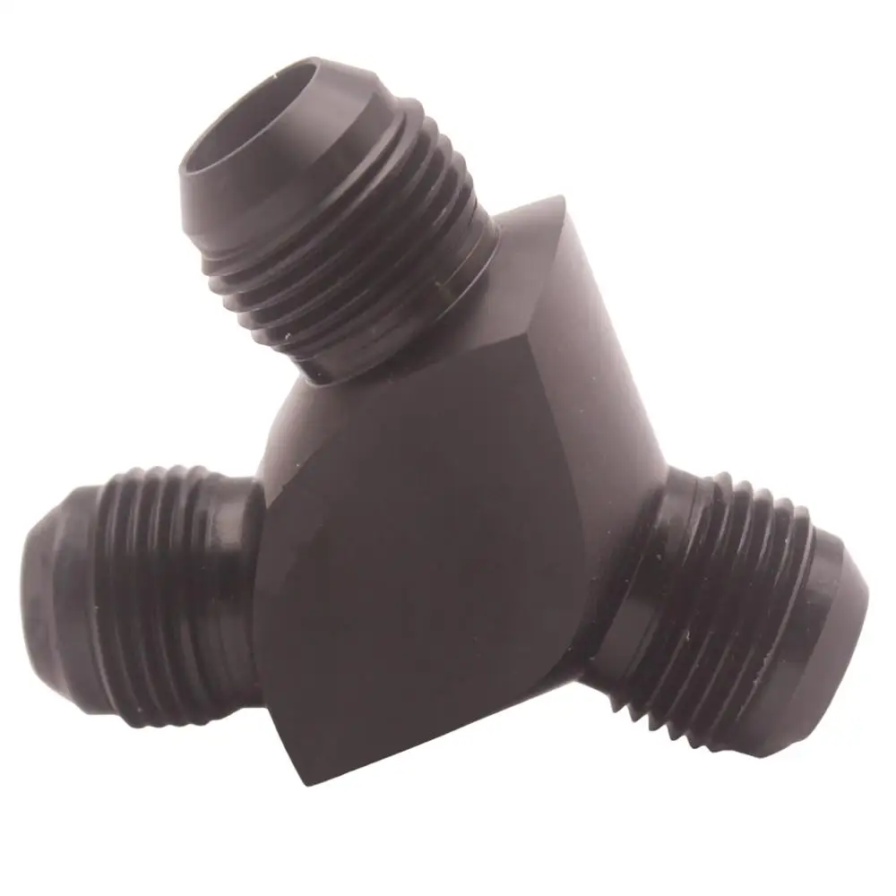 AN10 10AN to 2X 10AN AN10 Aluminium Male Flare Y Block Fitting Adapter Black