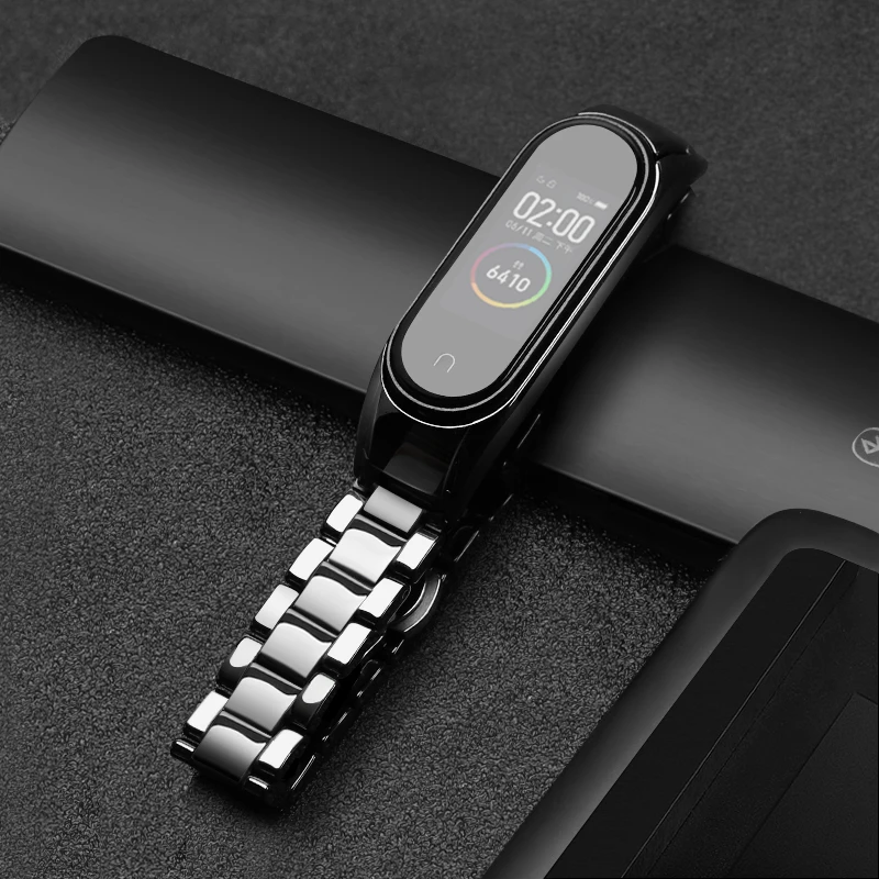 Керамический браслет для xiaomi mi band 4 3 nfc Сменный ремешок регулируемый размер mi band 3 быстросъемный ремешок mi band 4 - Color: pure black