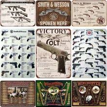 Пистолет, автоматическая винтовка и пуля. Все виды пистолетов оловянные знаки металлическая пластина с винтажным рисунком украшения стены для домашнее барное кафе для гаража паба