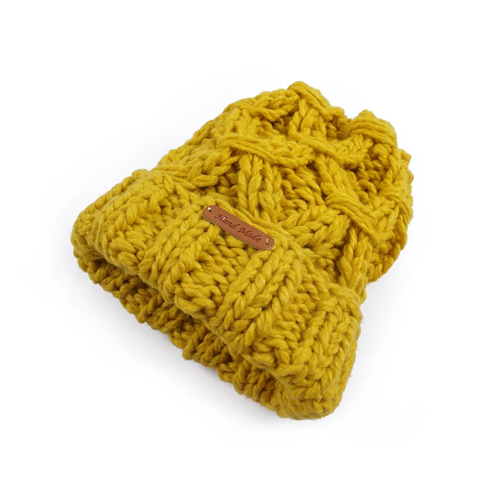 Женские зимние конский хвост шапочка ручной вязки грязные булочки шапки для девочек Череп - Цвет: yellow