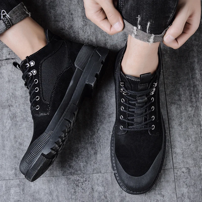 

New Style Fashion Man Martin Boots 2019 Autumn And Winter Leather Mid-top Boots Shell Head Low Top Worker Boot Versatile MEN'S S