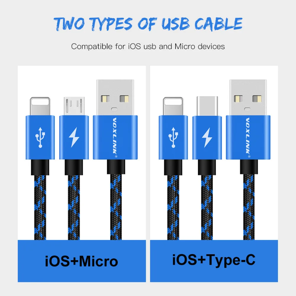 Кабель USB 2 в 1 VOXLINK 8 контактный кабель Micro для зарядки и передачи данных iPhone x 8plus 6 6s