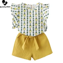 

Two-piece Girls Clothing Sets Summer 2022 Baby Girl Pineapple Print O-neck T Shirts Tops with Shorts Kids Clothes Suit