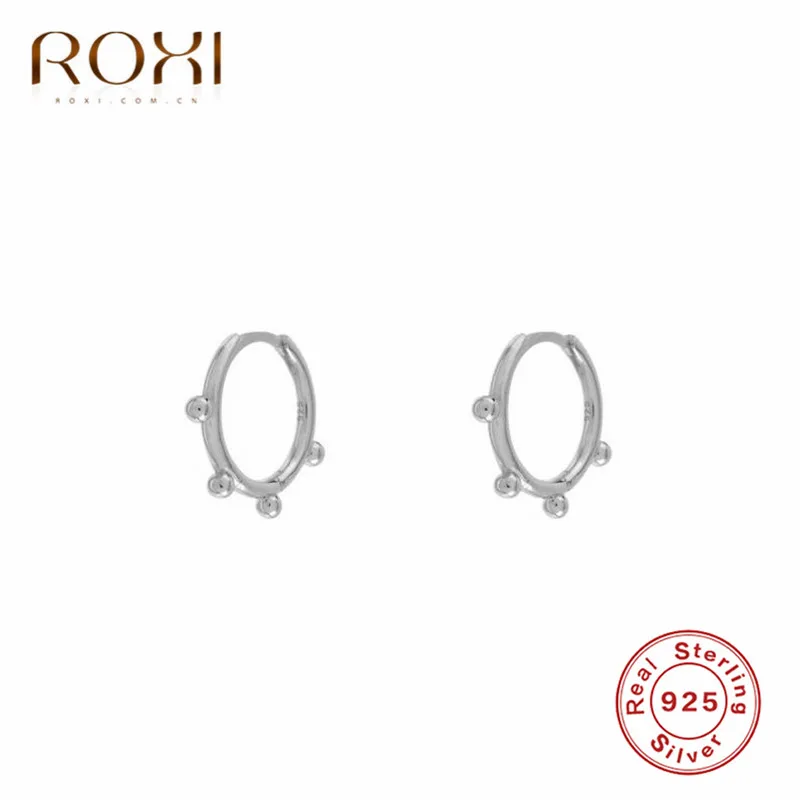 ROXI простые серьги из стерлингового серебра 925 пробы Золотое серебро цвет уха кость Пряжка крошечные бусины Круглый Круг Серьги для женщин ювелирные изделия - Окраска металла: silver