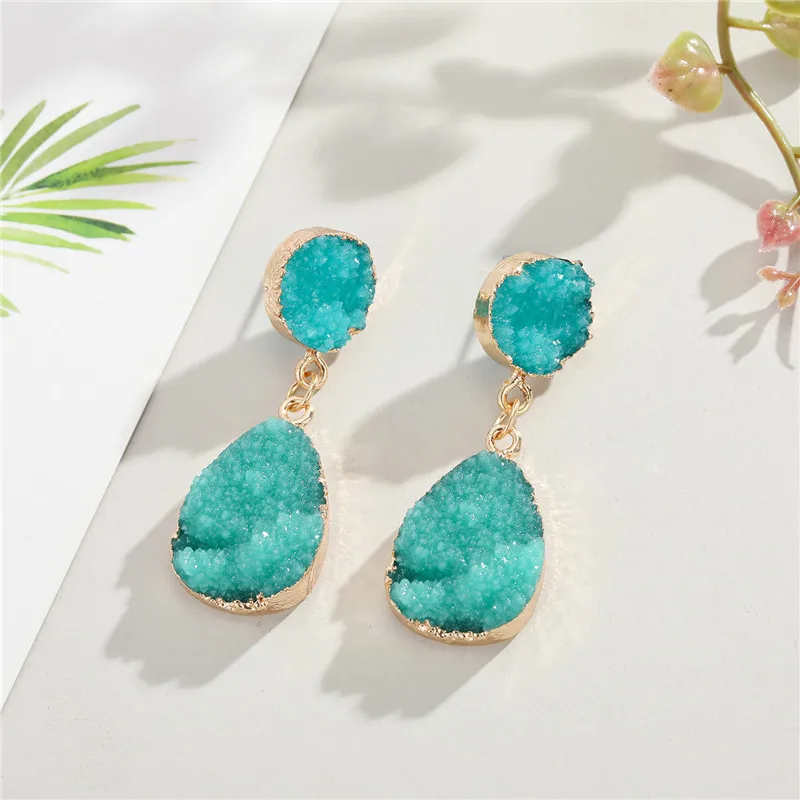 16Fashion Druzy Pink Resin Earrings Water Drop Earrings For Women Jewelry Pendientes Mujer Gifts For Women Accessories