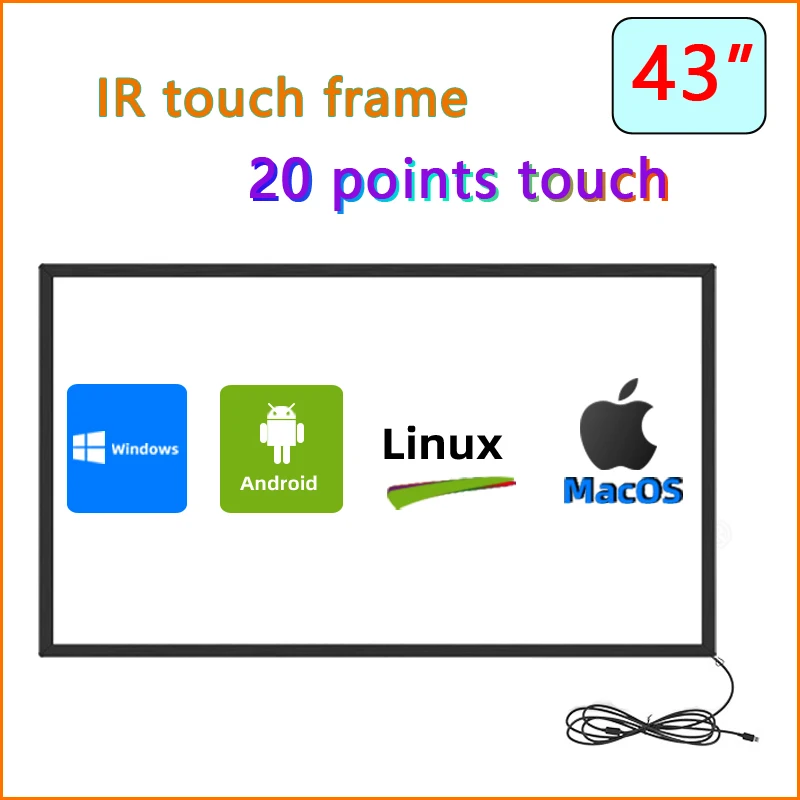 Сенсорная ИК-рамка HaiTouch, 43 дюйма, многослойный набор для сенсорного экрана, 20 точек касания, зеркальная рамка, панель без стекла