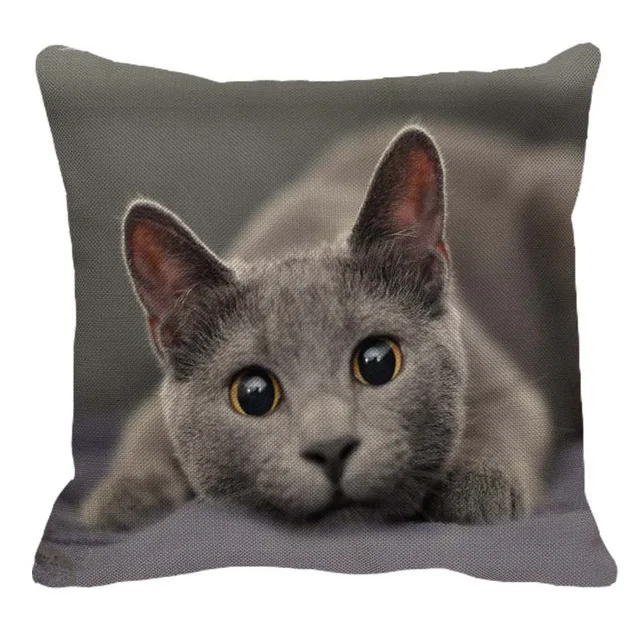 

Microfine Cushion Cover Cute Blue Cat Pattern Pillow Covers Decorative Square 45*45cm Animal Pillow Cover Cat Linen / Cotton