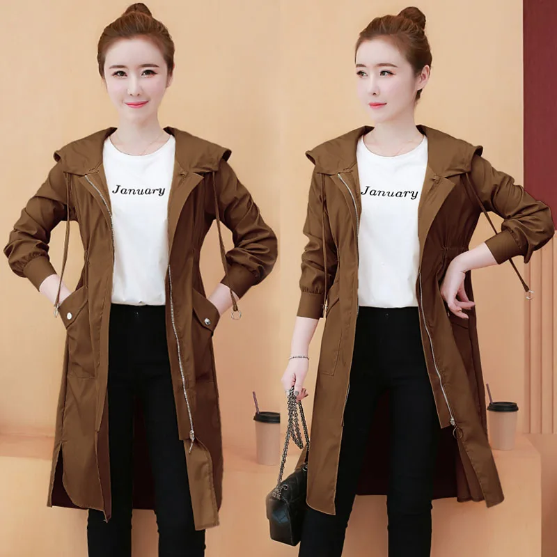 

New thin Hooded trench coat women trench Loose trench coat for Women's long windbreaker clothes Korean tops women long coat