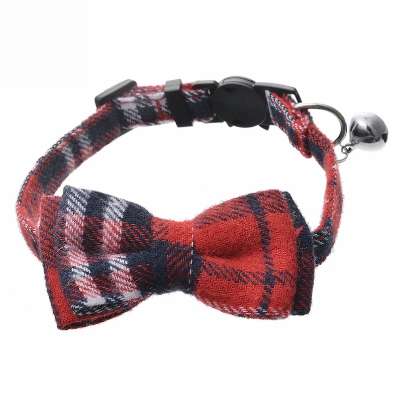 1pc red Инструменты для ухода за домашними животными, милые решетки, ошейник для кошек, модный галстук-бабочка с серебряным колокольчиком, ошейники для щенков, ошейники для маленькой собаки, котенка, кота - Цвет: 1pc red