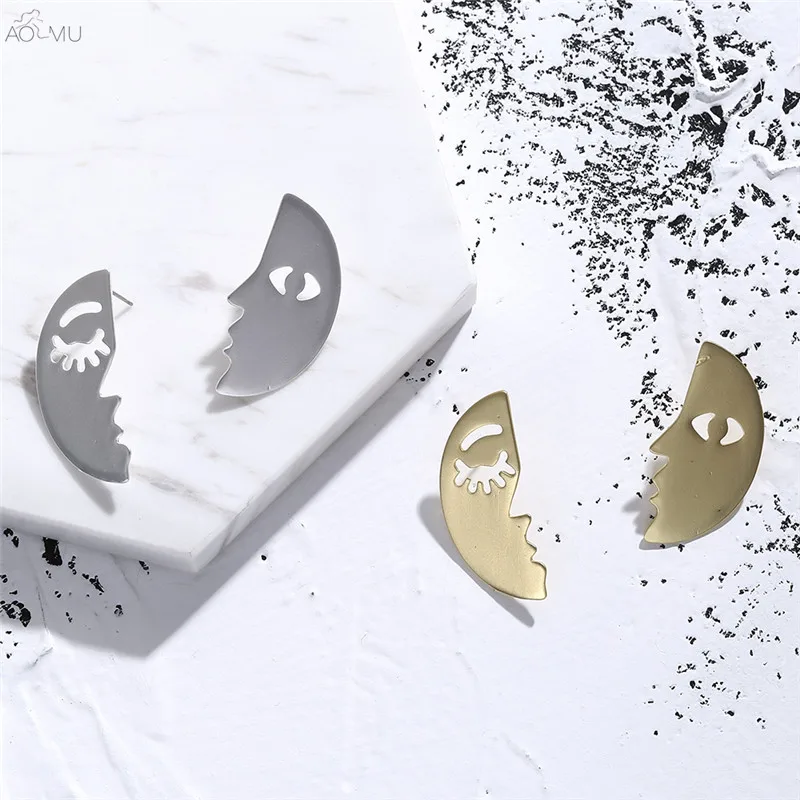 AOMU новые неправильные снежинки полые маски металлические круглые серебряные цвета классические серьги-гвоздики для женщин вечерние подарки