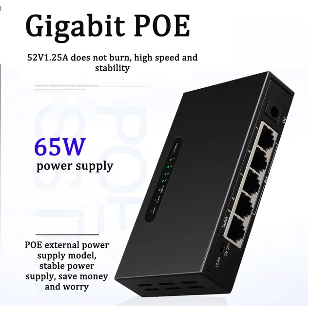 5-Port POE Gigabit 10/100/1000M Switch Desktop Gigabits Ethernet switch Fiber Optical Media Converter for Wireless AP/POE Camera 3