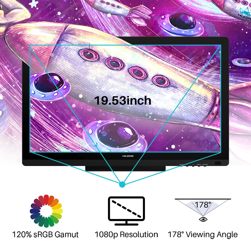 Huion Kamvas 20 Graphics Tablet 19.53 Inch Professional Screen with AG Glass Drawing Display Digital Stylus 8192 Levels Pressure 2
