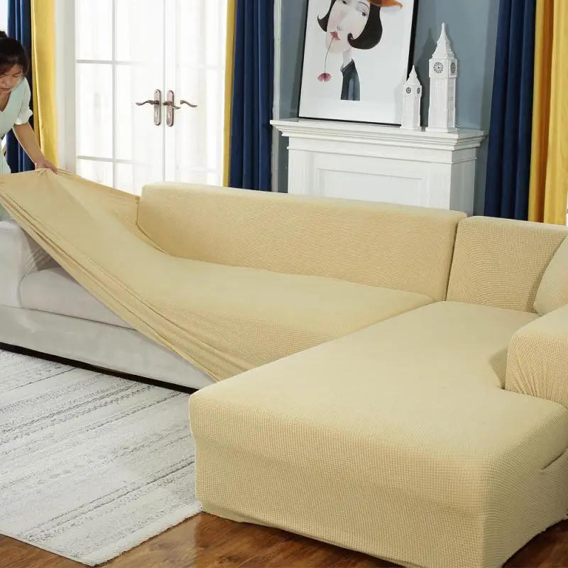 beige Полиэстеровые гибкие чехлы для диванов, одноцветные Угловые чехлы для диванов для гостиной, эластичные чехлы для диванов, эластичные чехлы для диванов - Цвет: beige