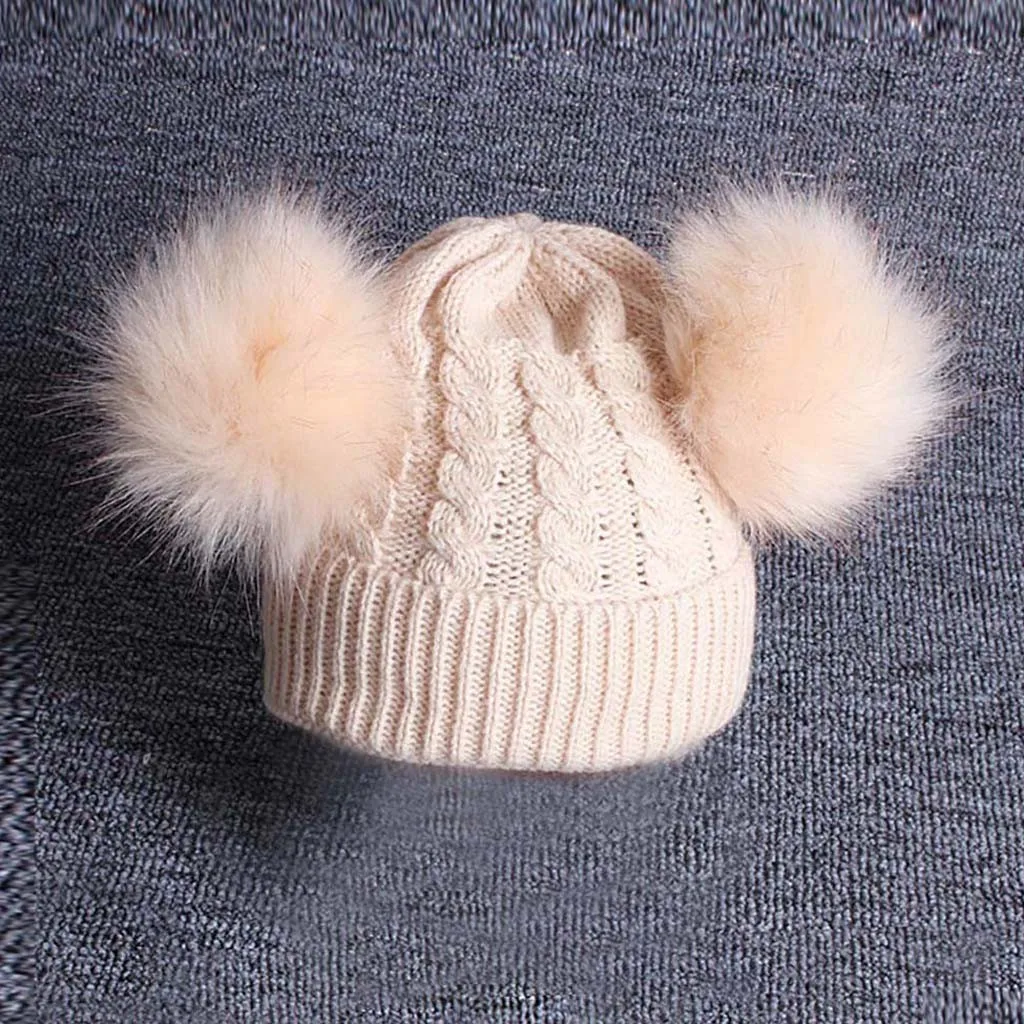 

Childrens girls boys cap baby turban Knitting Wool Hemming Hat Keep Warm baby winter cap Hiarball Fur Ball Cap baby beanie W916