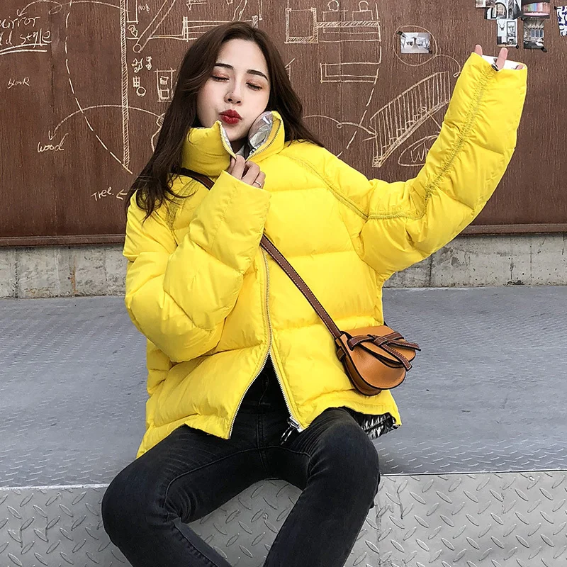 TWOTWINSTYLE черные корейские хлопковые пальто для женщин с длинным рукавом и стоячим воротником негабаритных толстых парки женские модные зимние Новые