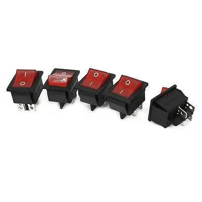 AC 250V 16A ВКЛ/ВЫКЛ 4 Pin Красный индикатор DPST оснастки в кулисный переключатель 5 шт