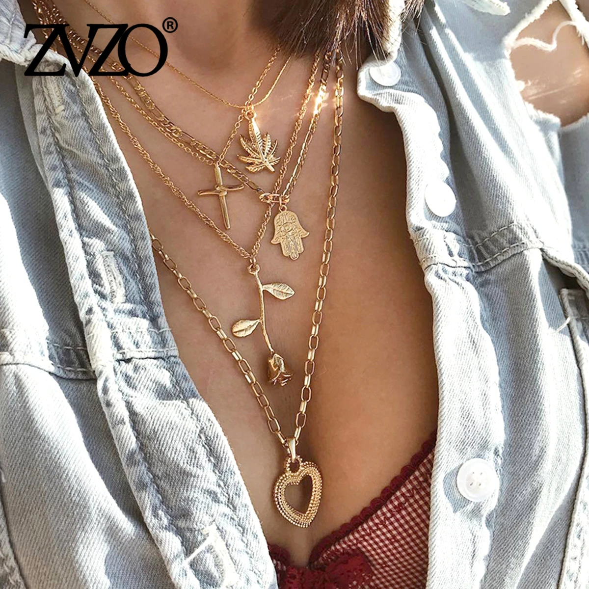 Новая мода Многослойные цветок лист Пальма Крест Сердце Форма ожерелья с