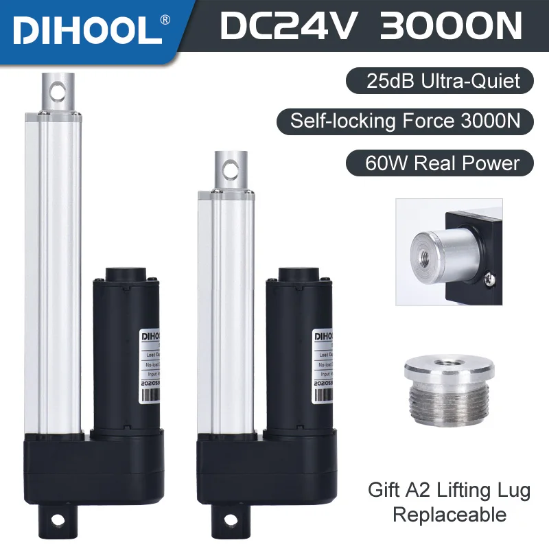 Atuador Linear Elétrico 24v Motor 3000n Carga Pistão de Baixo Ruído Impermeável 50 mm 100 mm 500 mm Curso Evitar Salpicos de Água Ip65