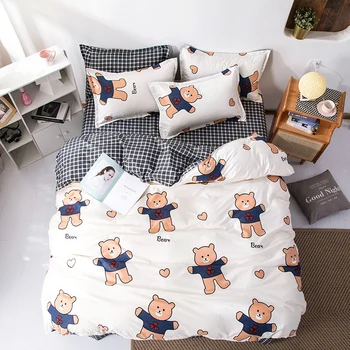 

Bear shape cookie print bedding set 3/4/5pcs/set AB side Polyester bed sheet pillowcase & duvet cover set
