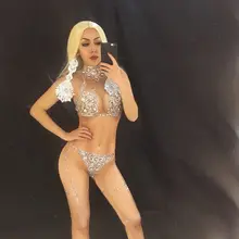 Новинка, стразы, женский комбинезон, Клубная одежда, певица, диджей, Ds, сексуальный комбинезон, сценический костюм, женский, кристалл, одежда для ночного клуба