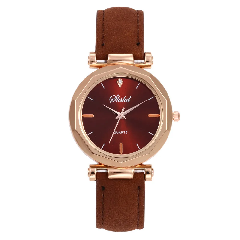 Luxury Women Quartz watches Faux Leather Color Metal Dial Wristwatch Fashion Women Watch relogio feminino for dropshipping - Цвет: Коричневый