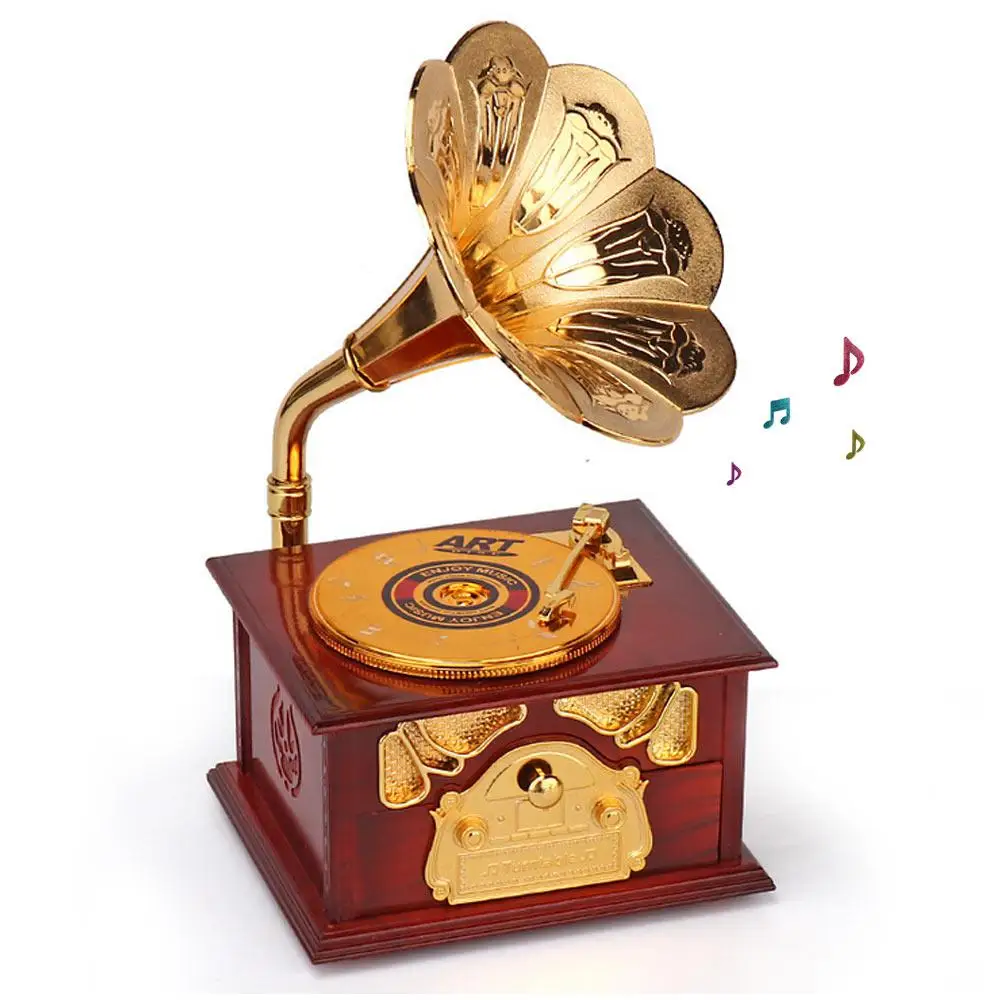 Gramophone box Подарочная Музыкальная Коробка Ретро деревянный Заводной привод швейная машина фонограф Музыкальная Коробка для мамы и папы подарок вечерние подарок на день Святого Валентина - Цвет: Gramophone box