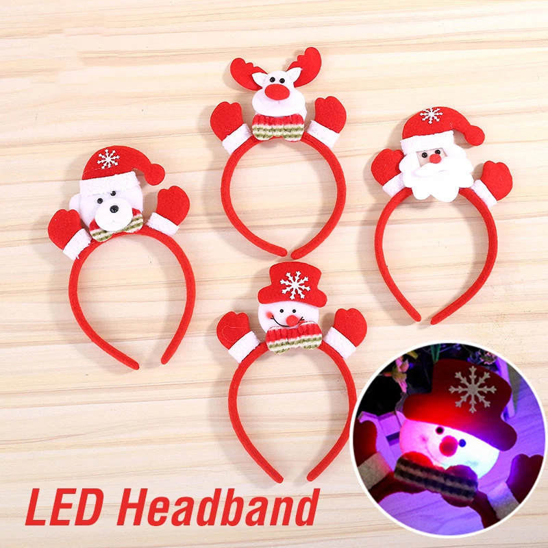 2019 LED Light Headband Lovely Christmas Santa Reindeer Snowman Bear Hair Band Lighting Xmas Decoration Red New Years Gift Kids | Дом и сад