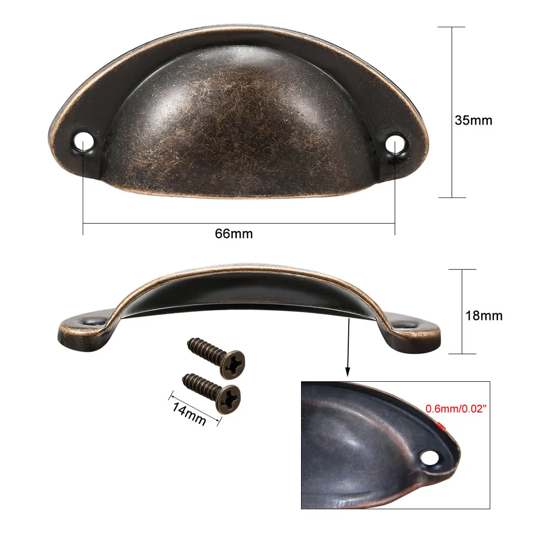 uxcell 2/4/8/20pcs Cup Drawer Pull Kitchen Cabinet Handle Antique Copper 66mm Hole Centers 81x35x18mm Cup Shell Shaped