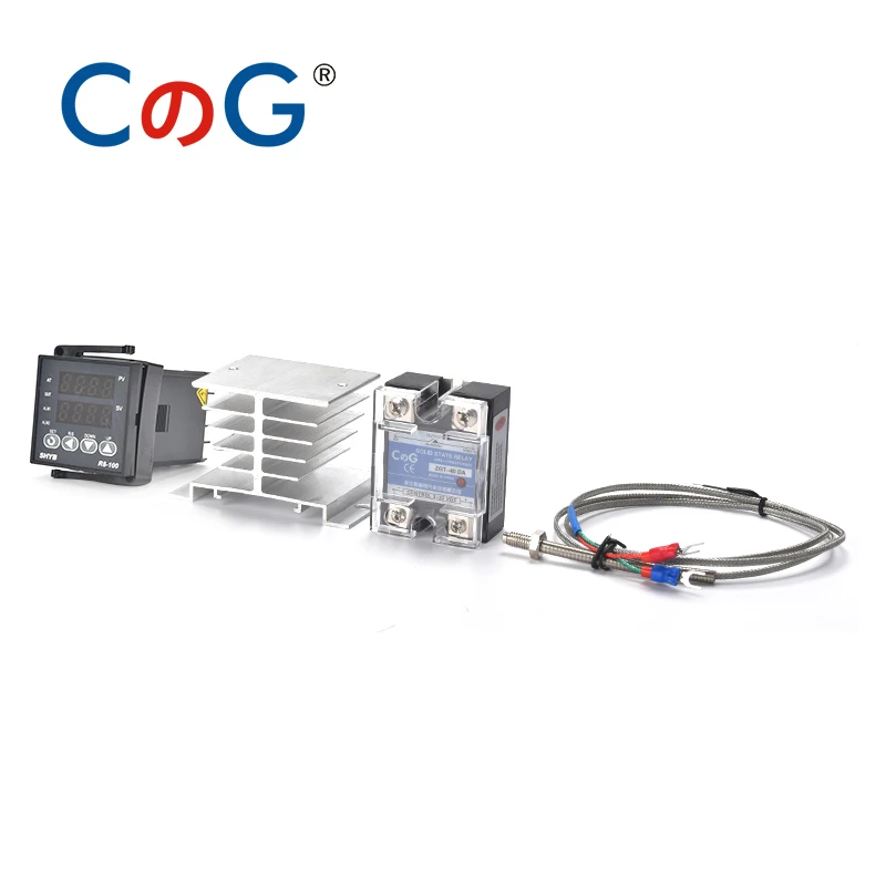 CG REX-C100 Digital PID Temperature Controller Thermostat 40DA SSR Relay K/J Screw M6 1M Thermocouple Probe RKC Heat Sink Set Digital Temperature Controller