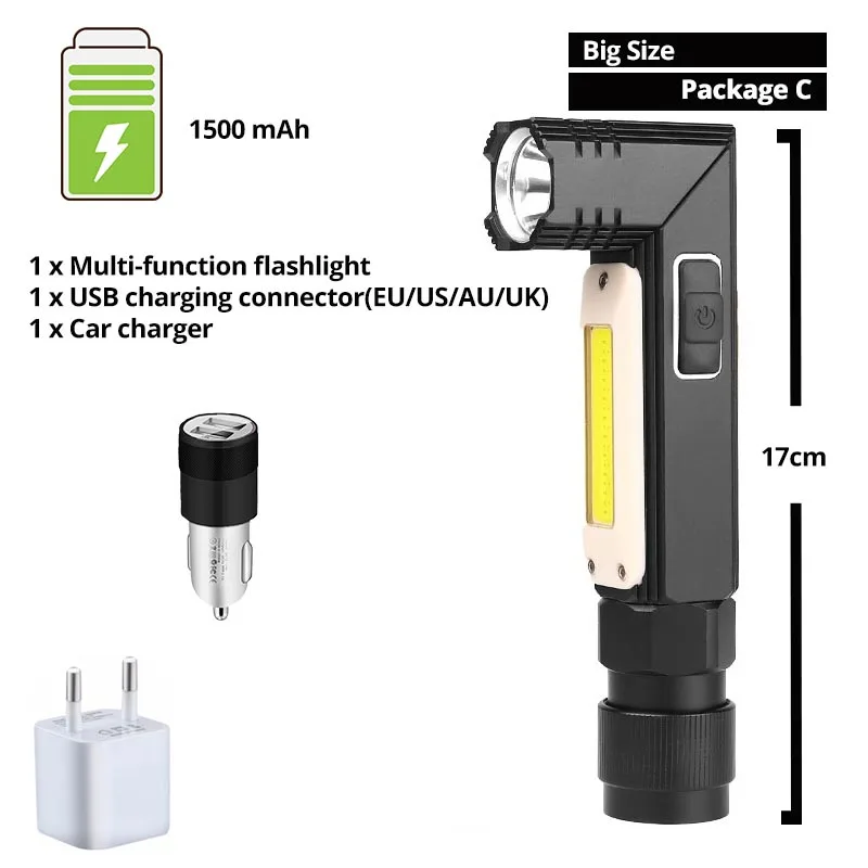 Многофункциональный светодиодный фонарик 5 Режим освещения USB перезаряжаемая Рабочая лампа Регулируемая лампа передние и задние сильные Магнитный факел - Испускаемый цвет: Package C-Big size