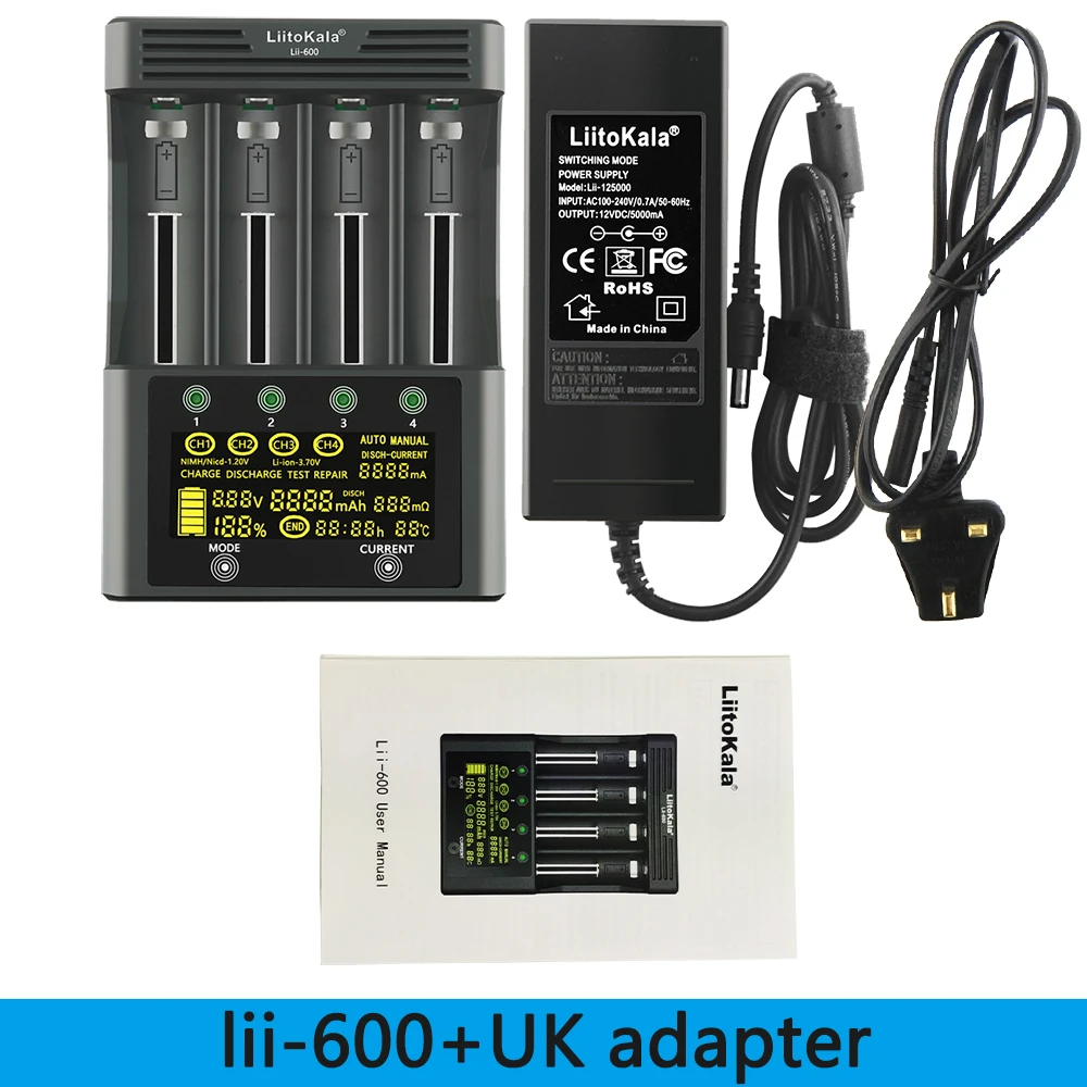 LiitoKala Lii-PD2 Lii-PD4 Lii-S8 Lii-500 Lii-600 battery Charger for 18650 26650 21700 AA AAA 3.7V lithium NiMH battery shaver charger cord