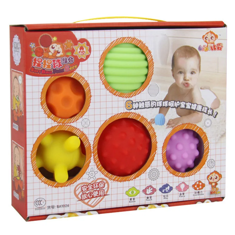 

Bn biai Baby Grasping Ball Squeeze Ball Combination Tactile Massage Perception Soft Ball Multi-functional Fitness BB Ball 6-Piec
