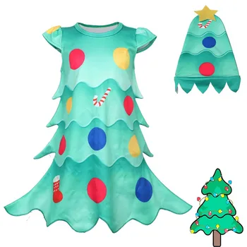 

1PC Dress+1PC Hat Girls cosplay Christmas Tree Costume Dresses Tops Party Vest+Hat Outfits Christmas costumes new Year