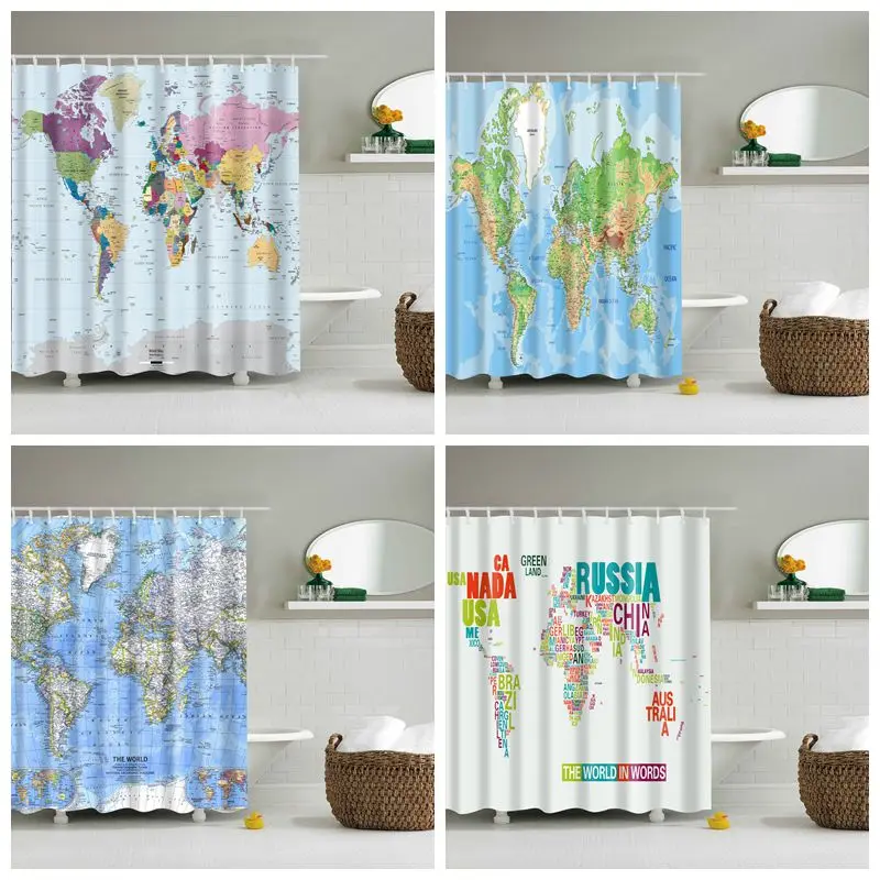 

Cartoon World Map Pattern Shower Curtain Bath Single Printing Waterproof for Bathroom Decor World Map Cortina de bano 200x180cm