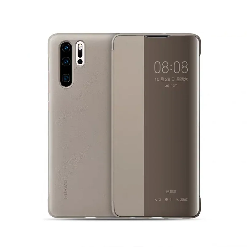 P30 Pro Чехол Официальный умный вид окно кожаный защитный флип чехол huawei P30 Pro Чехол huawei P30 чехол Funda - Цвет: Khaki