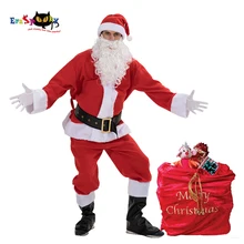 Eraspooky бархатный красный костюм Санта Клауса для косплея для мужчин Рождественский костюм для взрослых маскарадный костюм шляпа с бородой Санта Клаус подарок сумка реквизит