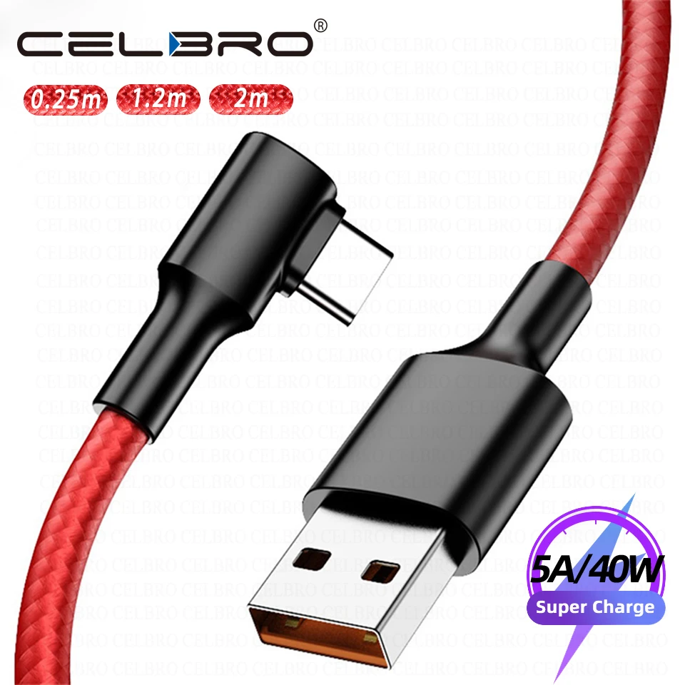 90 градусов 5A USB Type C кабель 2 м QC3.0 Быстрая зарядка для Samsung Xiaomi Poco X3 Redmi Note 9 Pro Oneplus 8 USBC