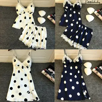 

Sexy Womens Satin Lace Dot Sleep Set Tank Top+Shorts Nightwear Sleepwear 2PCS Sleep Set