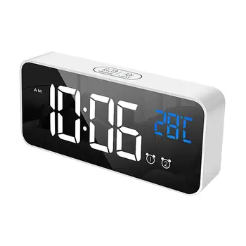 

Bedside Alarm Clock Digital Mirror Led Music Alarm Clock With Snooze Temperature Acoustic Thermometer Voice Control Backlight