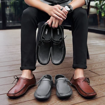 

2020 New Genuine Leather Business Men Shoes Eleant Hand Sewin Comfortable Office Men Flat Mens Casual Shoes Lace Up