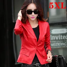 Красный Кожезаменитель блейзеры для женщин женский тонкий модный короткий плюс размер синий черный PU над размером d кожаная куртка пальто 5XL женщина