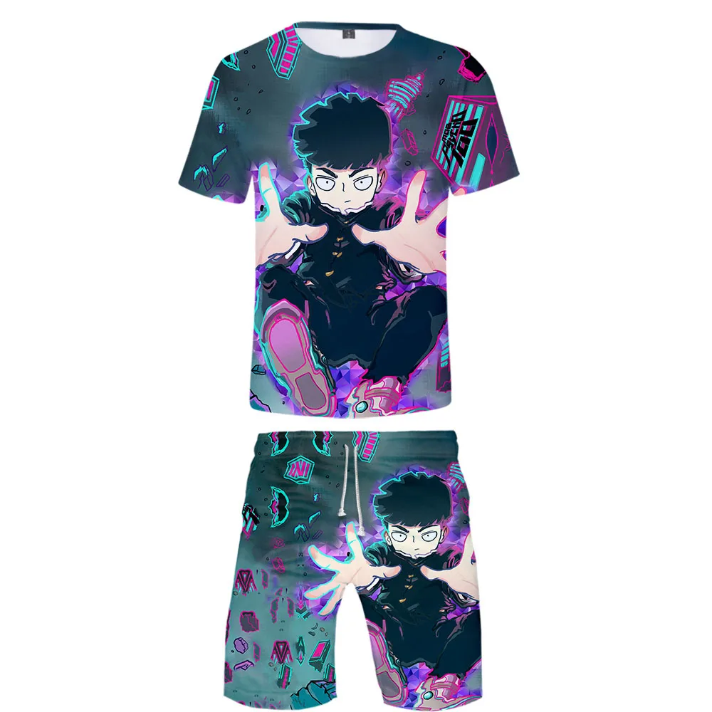 Mob Psycho 100 комплект из двух предметов футболка и шорты Harajuku для мужчин Mob Psycho 100 футболка уличная Harajuku короткий рукав плюс размер