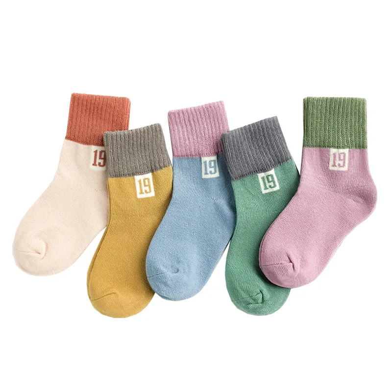 Детские хлопковые носки с изображением лотоса, 5 пар/лот длинные детские носки с цифрами для мальчиков и девочек на осень-зиму модные носки для студентов