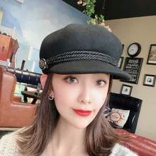 Женская бейсбольная кепка, шапки для женщин, зимняя восьмиугольная модная французская Шерстяная кепка Baker's Boy, кепка для женщин, черные уличные шапки