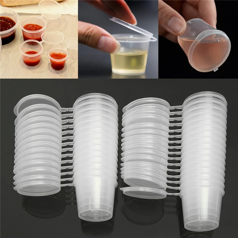 30pcs/Set 30ml 50ml 100ml Disposable Plastic Takeaway Sauce Cup Containers Food Box with Hinged Lids Pigment Paint Box Reusable