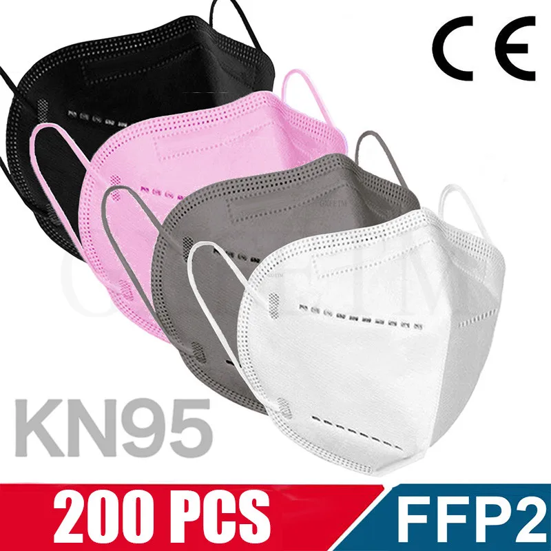 10-200 шт. 5 слоев FFP2 Маска Для Взрослых Черный KN95 ткань Mascarillas защитный лицевая маска