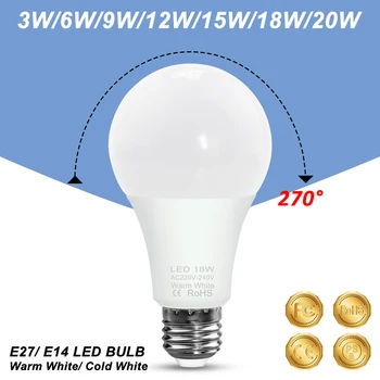 

220V Light Bulb E27 Spotlight LED Spot Lamp Energy Saving Ampoule E14 Focos Light 240V LED 3W 6W 9W 12W 15W 18W 20W Home Lamps