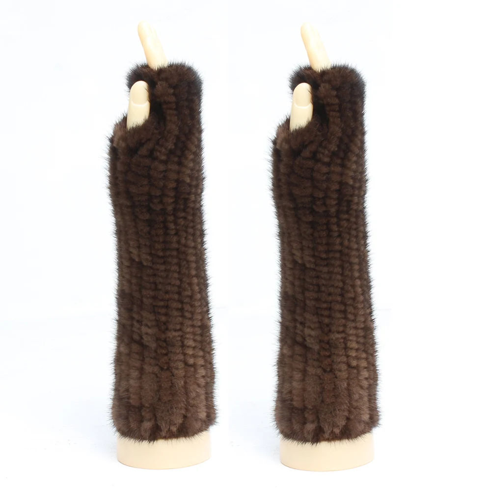 New Fashion Lady Knit Warm Real Mink Fur Gloves High elasticity Women Genuine Mink Fur Gloves Natural Soft Fur Gloves 30cm